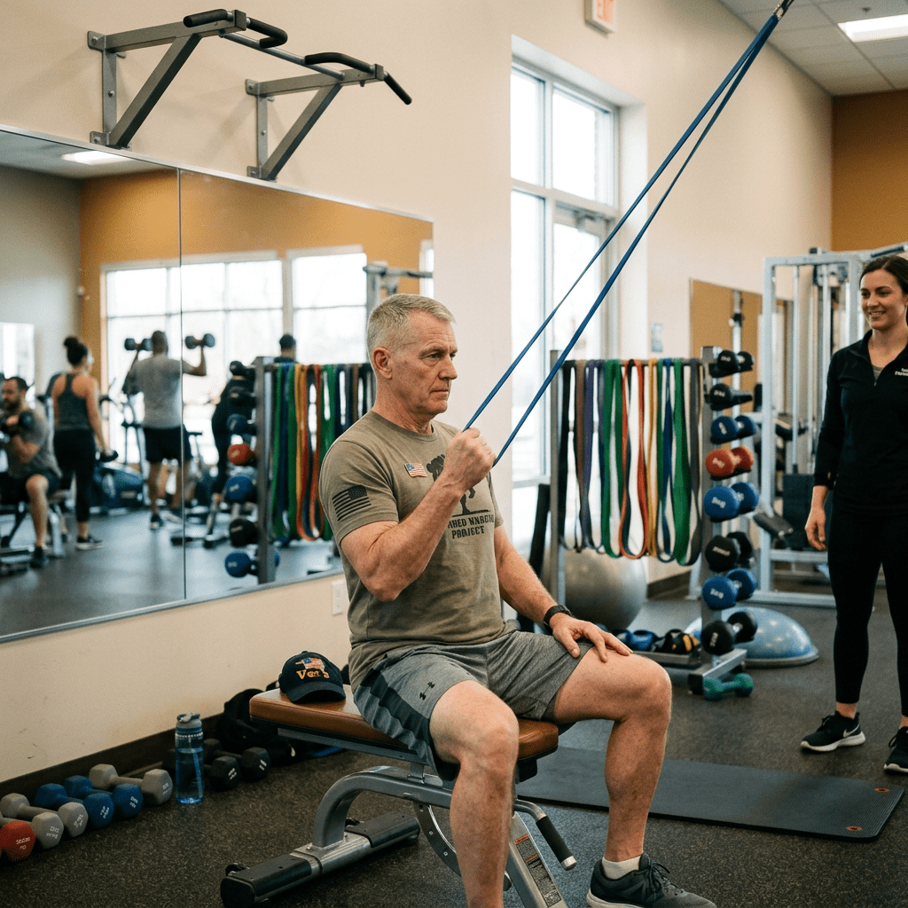 Veteran training with controlled, joint-friendly strength exercises