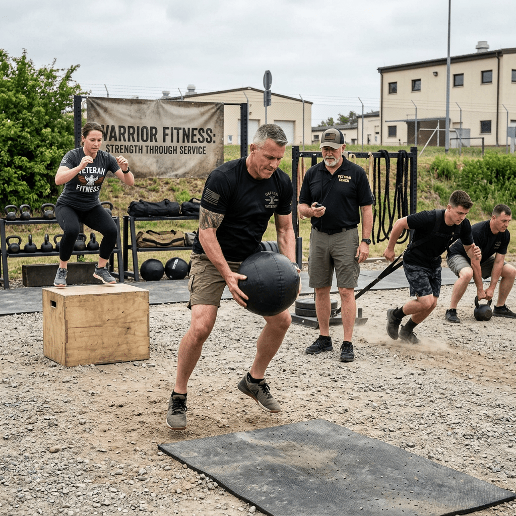 Veterans performing controlled explosive athletic training drills