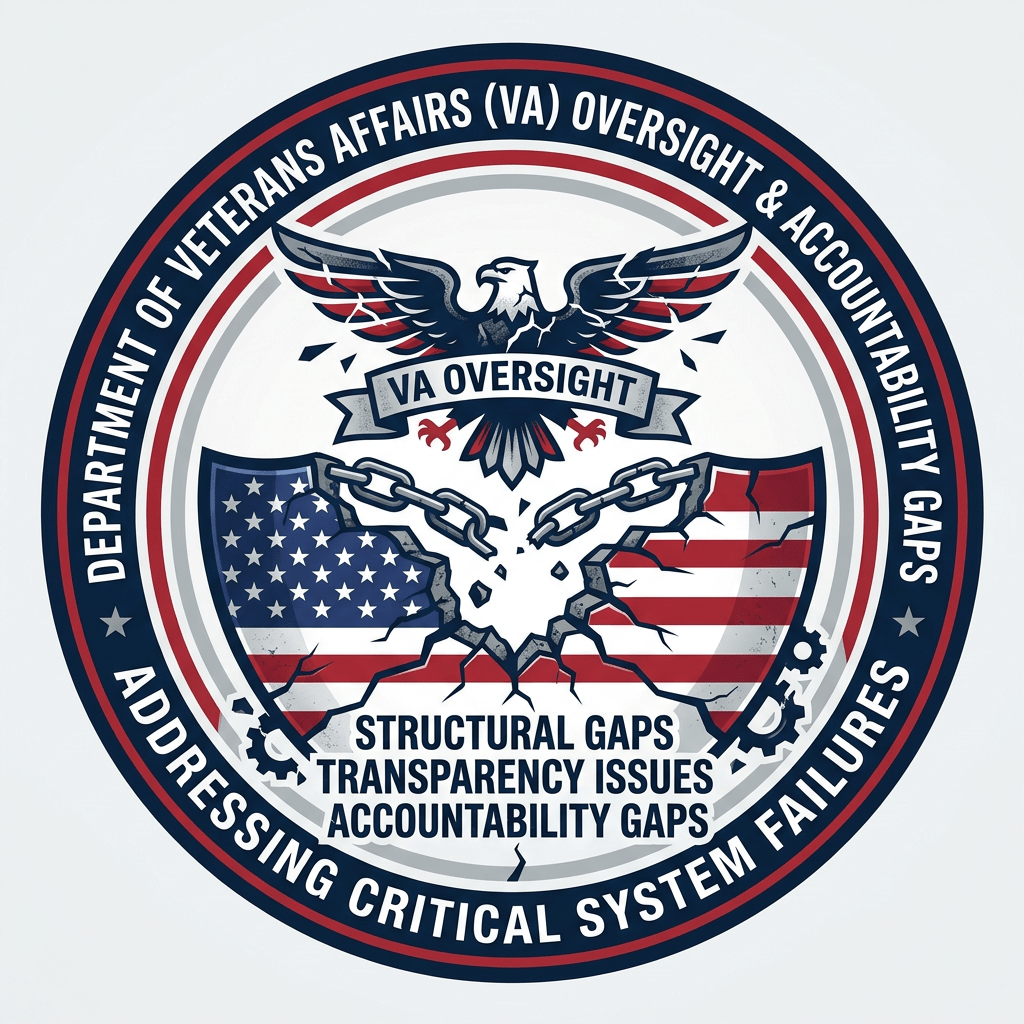Department of Veterans Affairs VA oversight emblem with broken chains and American flag