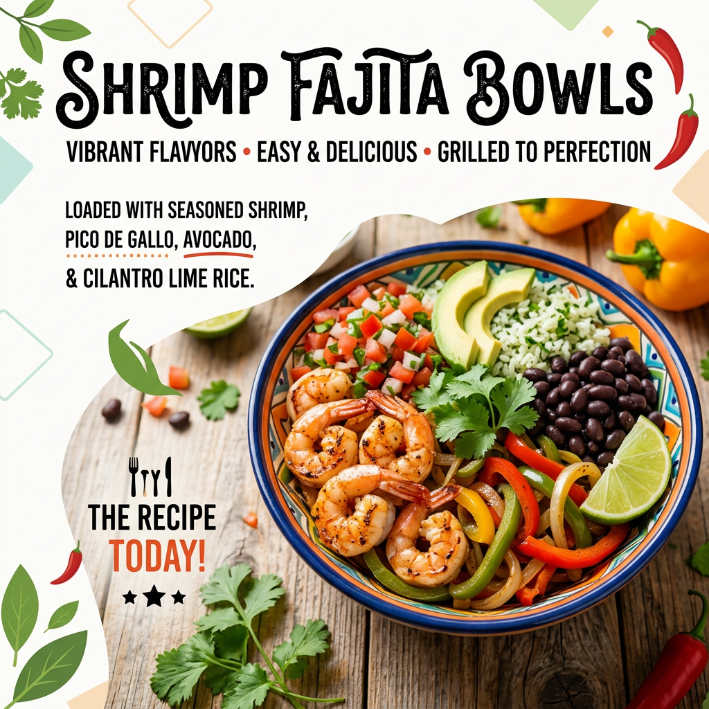 Shrimp fajita bowls promotional text layout
